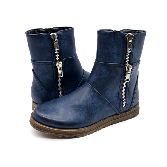 2 Lips Too Ankle Boots Womens 6.5 Blue Faux Leather Zipper Accent Too Bay Bootie - Picture 1 of 12